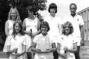 Sholing Girls School - 1977 senior tennis league winners. Michelle Fellows, Debbie Baker, Kathy Bennett, Karen Geddes, Lynette Watson, Lisa Mitchell, Kim Sargent.