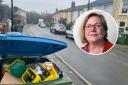 Full bin on Sycamore Road with inset of Cllr Lorna Fielker