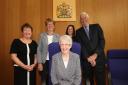 Photo Stuart Martin - Magistrate Margaret Heller retiring from the bench after 28 years - Margaret front centre is pictured with (l-r) Helen Gaskell, Ann Fielder, her daughter Elizabeth Gray and Colin Wyatt.