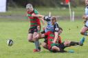 Photo Stuart Martin - Millbrook v Fordingbridge Rugby - Millbrook's Mike McGrath and Rich Colmer chase a loose ball.