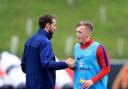 England manager Gareth Southgate (left) with James Ward-Prowse (right) during a training session at St George's Park, Burton..