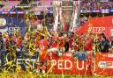Nottingham Forest players celebrate with the trophy winning promotion to the Premier League after the Sky Bet Championship play-off final at Wembley Stadium, London. Picture date: Sunday May 29, 2022. PA Photo. See PA story SOCCER Championship. Photo