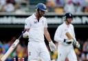 England's James Anderson and Steven Finn (right) leave the field at the end of the innings
