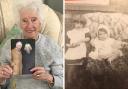 Violet Osborne is 100! She's pictured with her birthday card from The King and as a toddler (on the chair) with her sister Lily