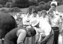 Hampshire Country Fair in 1979.  A blacksmith draws in a group of spectators at the Hampshire Country Fair.