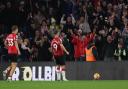 Southampton's Adam Armstrong celebrates scoring their side's only goal against Everton