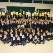 HOORAY! Calmore Infant School celebrating a good Ofsted report.  	Echo picture by Matt Watson. Order no: 9749839