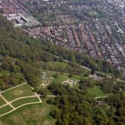The Common including The Cowherds pub and the edge of Portswood from the Eye in the Sky