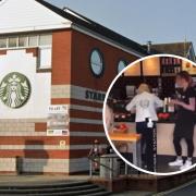 Starbucks on Town Quay, inset: the row on camera