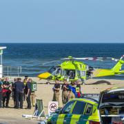 Air ambulances on Bournemouth beach on Wednesday afternoon