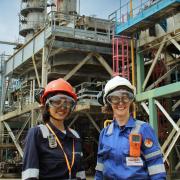 Amanda Bones, principal engineer at ExxonMobil Fawley with MSc student Rakshitha Srinivasan.