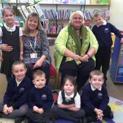 Deb Summers, Head of Infant School, and Amanda Mullett, Executive Headteacher, with some of their pupils