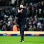 Southampton manager Russell Martin applauds supporters after the Championship match at Carrow Road