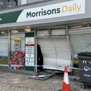 The entrance to Morrisons Daily in Romsey has been ‘absolutely destroyed’ following an earlier incident