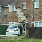 A Mercedes caused severe damage to a house in Nursling after the crash
