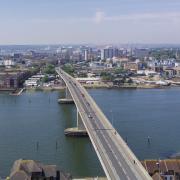A drone view of the Itchen Bridge, Southampton.