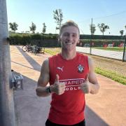 Flynn Downes gives us the thumbs up ahead of another busy day of training
