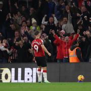 Southampton's Adam Armstrong celebrates scoring their side's only goal against Everton