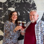 Cheers! - Natasha Dochniak from Hampshire Fare with Andy Burdon, CEO of Powder Monkey Group