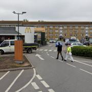 The car park to McDonalds and KFC was temporary closed due to a vehicle fire.