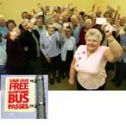 Helen Morgan and pensioners join the Echo's bus pass campaign at Stanmore Community Centre in Winchester. Echo pictures by Chris Moorhouse. Order nos: 3821358