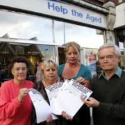 PETITION PROTEST: Sheila Sherbourne, Maggie Campbell, Caroline White and Roy Jones in Portswood. Photograph by Joanna Mann Order no: 3835951