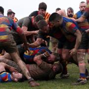Wessex Wyverns (black shirts) v Birmingham Bulls (hoops). LGBT rugby tournament at Millbrook RFC, Lordshill recreation ground.            Picture: Chris Moorhouse        Saturday 10th March 2018.