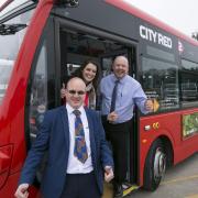 Pictured l to r: Dave York (staff manager for First Bus in Southampton), Nikki Rees from the ABP Southampton Marathon and Chris Chester (Operations manager at First Hampshire Dorset and Berkshire).