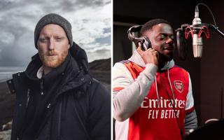 (Left) Ben Stokes and (right) Daniel Kaluuya as All or Nothing: Arsenal voiceover (Prime Video/Canva)