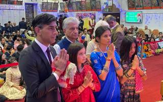 Rishi Sunak and his family at the Vedic Society Hindu Temple