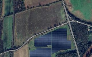 An aerial image of the solar farm near Romsey