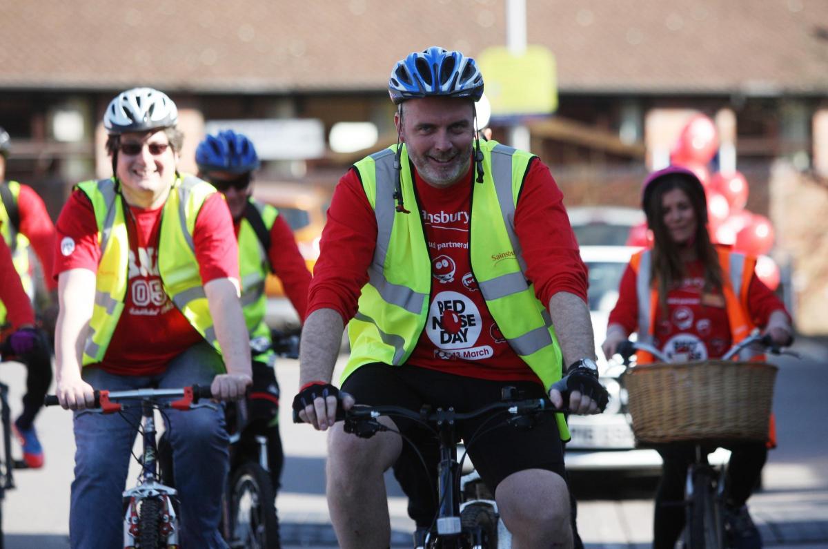 Comic Relief - bike ride at Sainsbury's in Badger Farm, Winchester.