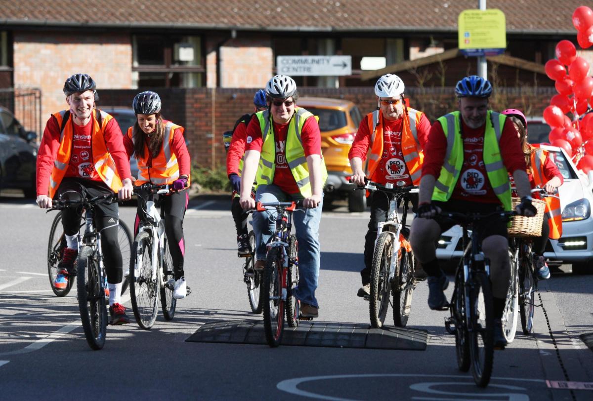 Comic Relief - bike ride at Sainsbury's in Badger Farm, Winchester.