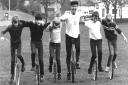 In 1984 David Mariner set up a unicycle club at Christchurch, the first of its kind in the area. He is pictured with members at Christchurch Recreation Ground..Copyright Bnemth Echo 15/2/84.