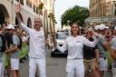 Arsene Wenger and Emily Scadgell in Strasbourg, on the Relais de la Flamme