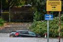 Cars stuck in floodwater on Pitchcroft Carpark.