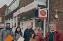 Councillors Nik Daas (left) and Sandra Gidley (second from right) petitioning outside Romsey PO