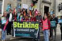 Staff from Itchen College, Barton Peveril College and Peter Symonds College took to the Civic Centre to strike over a pay dispute.