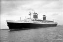 SS United States ship in Southampton waters. Built in 1952, SS United States is a luxury cruise liner constructed entirely in the United States. Costing $78 million , she was designed to break the trans-Atlantic speed record which she did in 1952 and has