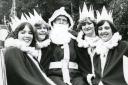 Old Echo 1980.  Scanned 15.12.08. Broadstone Snow Queen Karen White with Princess Stephanie Hobson and Sarah Merrett and Santa.