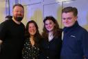Old Town Comedy Club organiser and MC Sam Michael with TV star Rosie Jones and local up-and-comers Natalie Prescott and Ollie Young