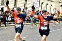 David, 73, and Sally 44, crossed the finish line after just over five hours of running