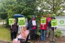 Oxfam workers at a protest against possible job cuts