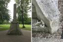 Romsey's War Memorial and right, the damaged corner