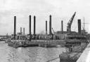 Construction of the Mulberry Harbour at Southampton docks ahead of the D-Day landings..