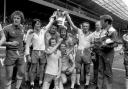 The Saints team (goalkeeper Ian Turner left) celebrate their FA Cup win in 1976