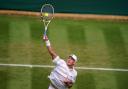 Jan Choinski in action against Hubert Hurkacz (not pictured) on day four of the 2023 Wimbledon Championships