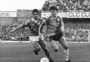 Saints v Derby  28/11/87Wide men Andy Townsend and Nigel Callaghan in a contest for supremacy out on the left wing