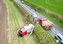 Shocking photograph shows fire engine on its side after crash near Winchester