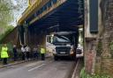 A lorry stuck under Greatbridge Road railway bridge in Romsey on May 2, 2024.